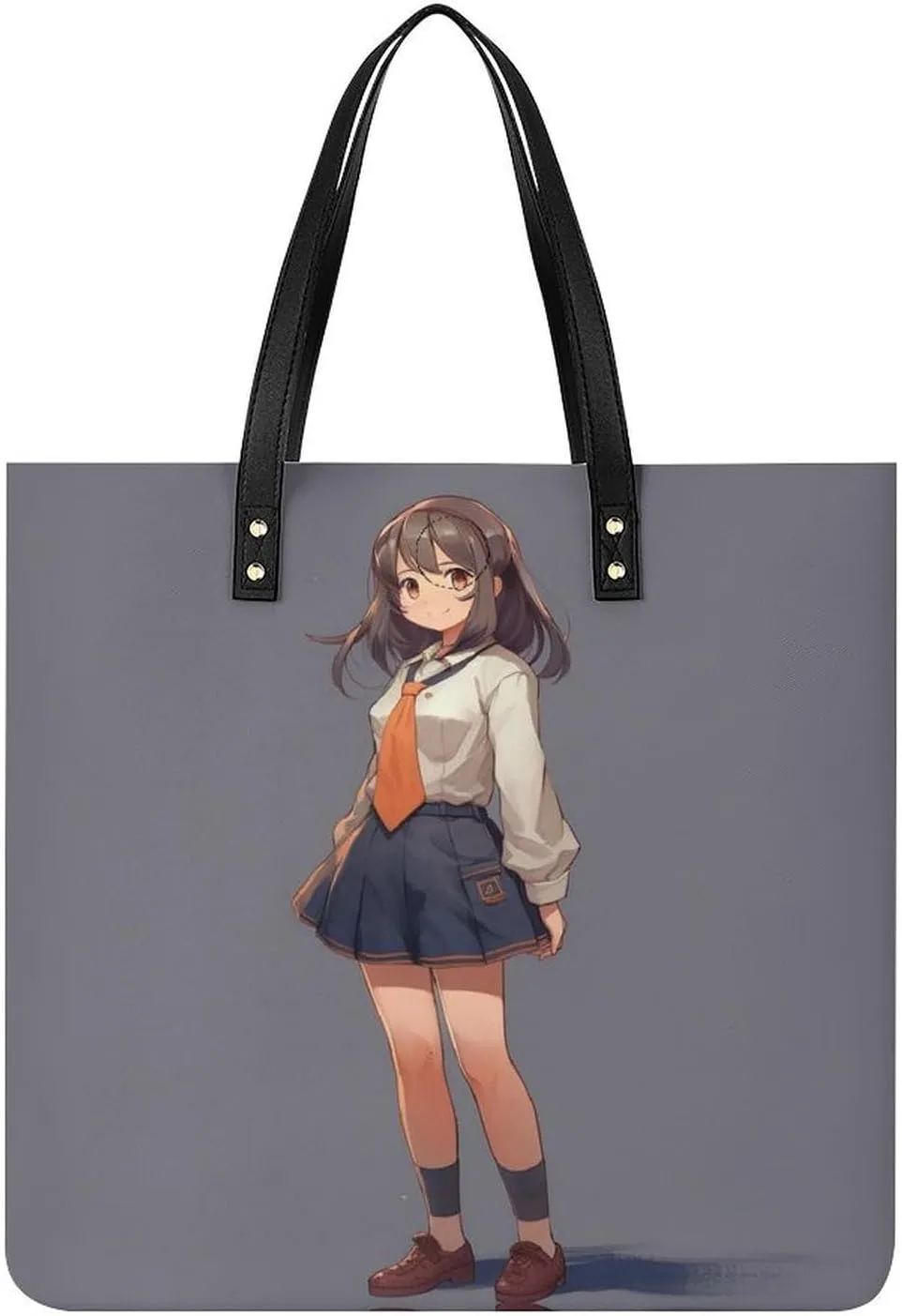 Anime Woman in Skirt Tote Bag Pu Leather Handbags for Women Shopping Shoulder Bags Travel Hobo Bags Slouchy Tote Big Capacity Cross Body Handbags Laptop Briefcases
