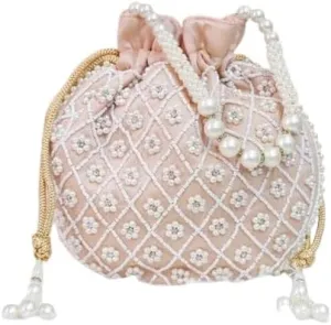 AOU Potli | Polysilk Handbags for women | Embroidered Women Potli Bag | Traditional Indian Potli Bags | Return Gifts for wedding(Rose Gold)
