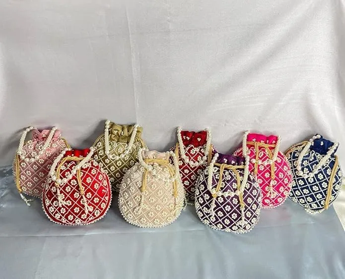 AOU Potli | Polysilk Handbags for women | Embroidered Women Potli Bag | Traditional Indian Potli Bags | Wedding