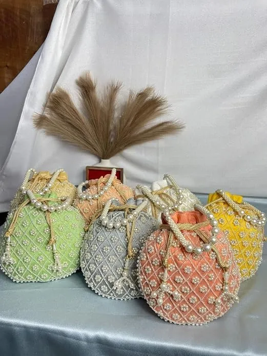 AOU Potli | Polysilk Handbags for women | Embroidered Women Potli Bag | Traditional Indian Potli Bags | Wedding