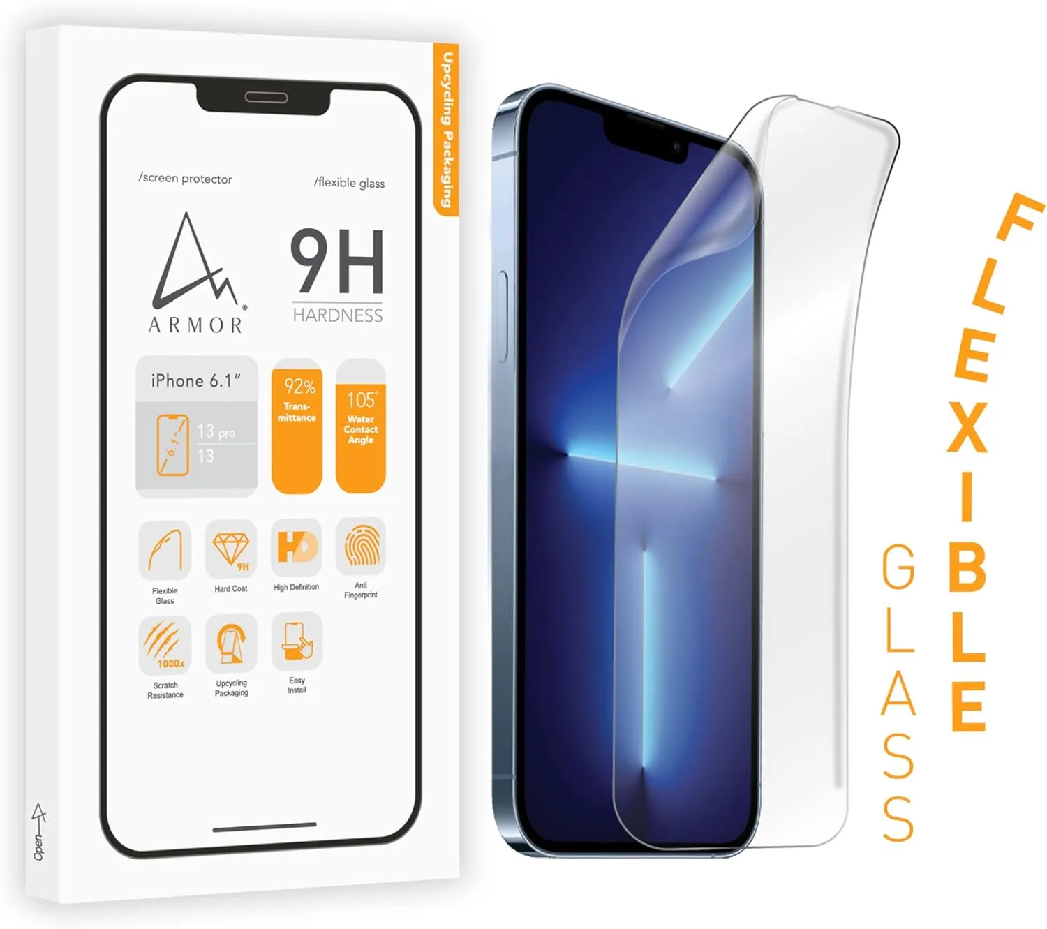 ARMOR iPhone 16e / 13 Pro / 13 Flexible Glass Screen Protector, 9H with HD