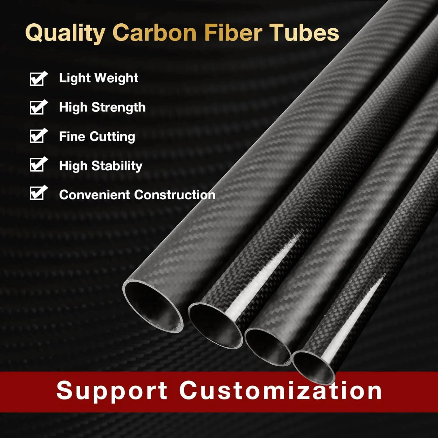 ARRIS 4PCS 28mm x 30mm x 500mm 3K Roll Wrapped 100% Pure Carbon Fiber Tube Glossy Surface