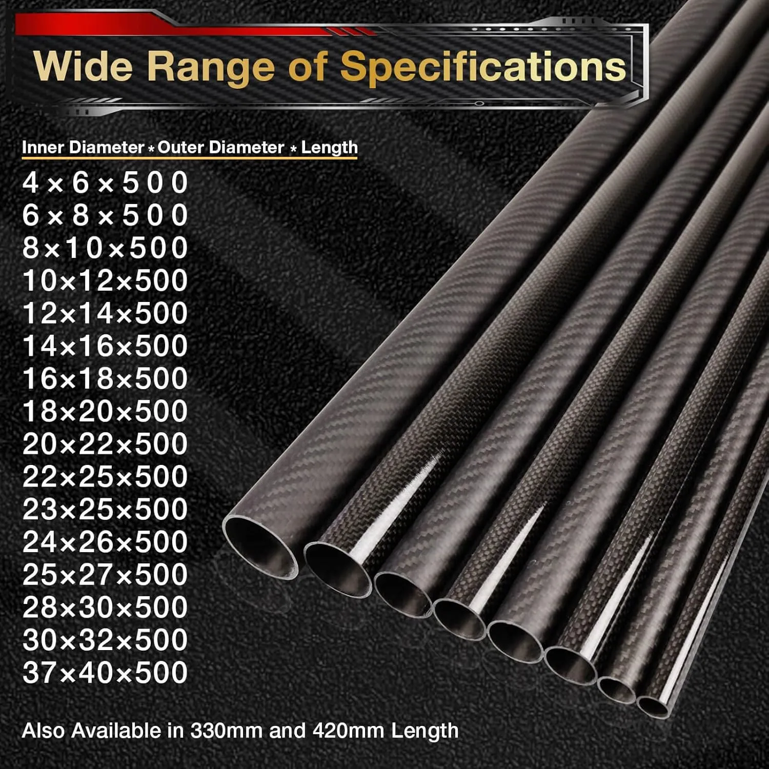 ARRIS 4PCS 28mm x 30mm x 500mm 3K Roll Wrapped 100% Pure Carbon Fiber Tube Glossy Surface