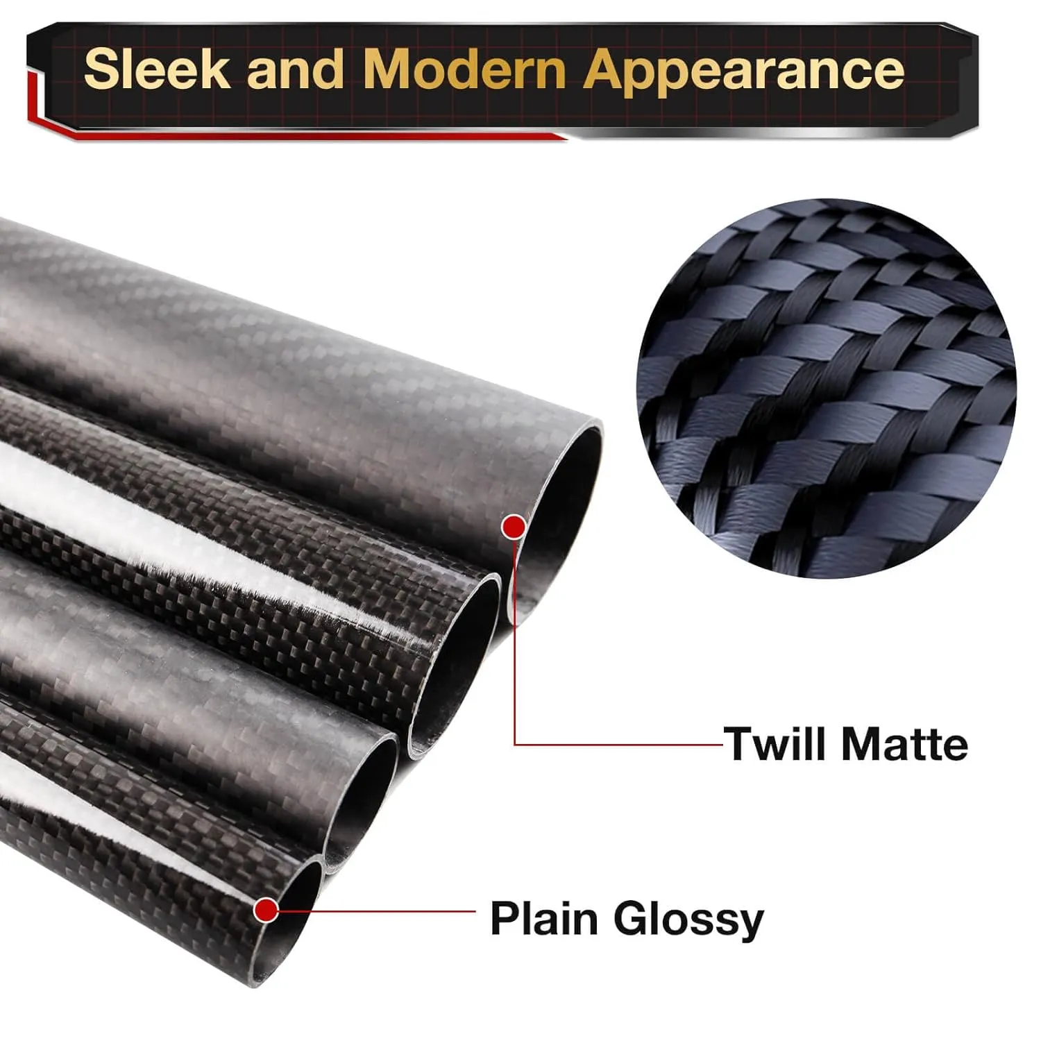 ARRIS 4PCS 28mm x 30mm x 500mm 3K Roll Wrapped 100% Pure Carbon Fiber Tube Glossy Surface