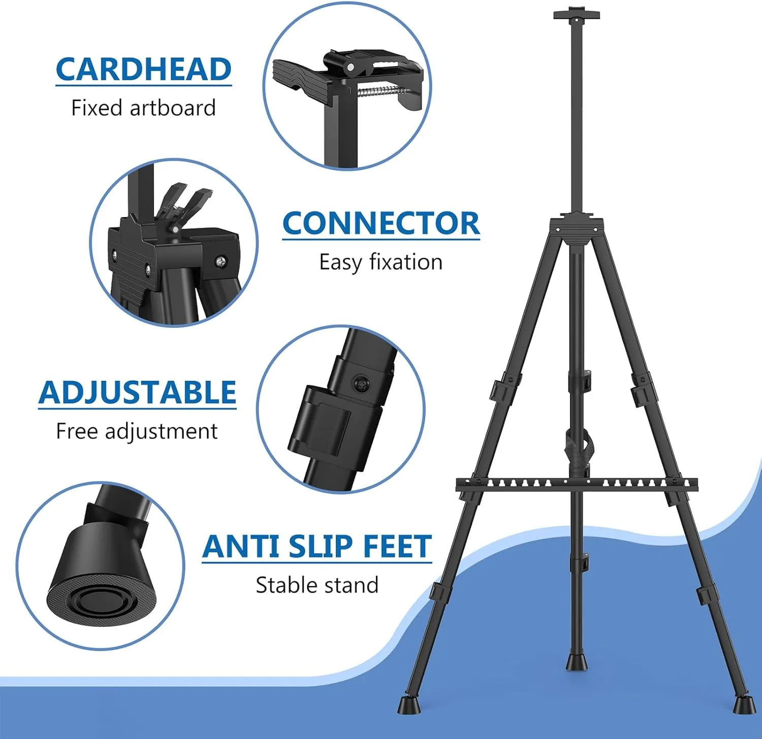 Art Painting Display Easel Stands - Portable Adjustable Aluminum Metal Tripod Artist Easels with Bags, Extra Sturdy for Table-Top/Floor Painting, Drawing, and Displaying, Black 4 Pack