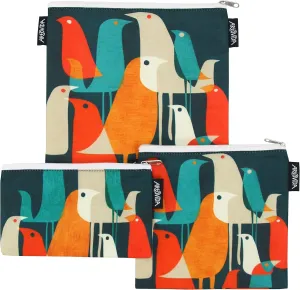 Artovida Artists Collective Reusable Lunch Baggies | Snack and Sandwich Bags with Zipper - Improved Dual Layer Design by Budi Kwan (Indonesia) Flock of Birds