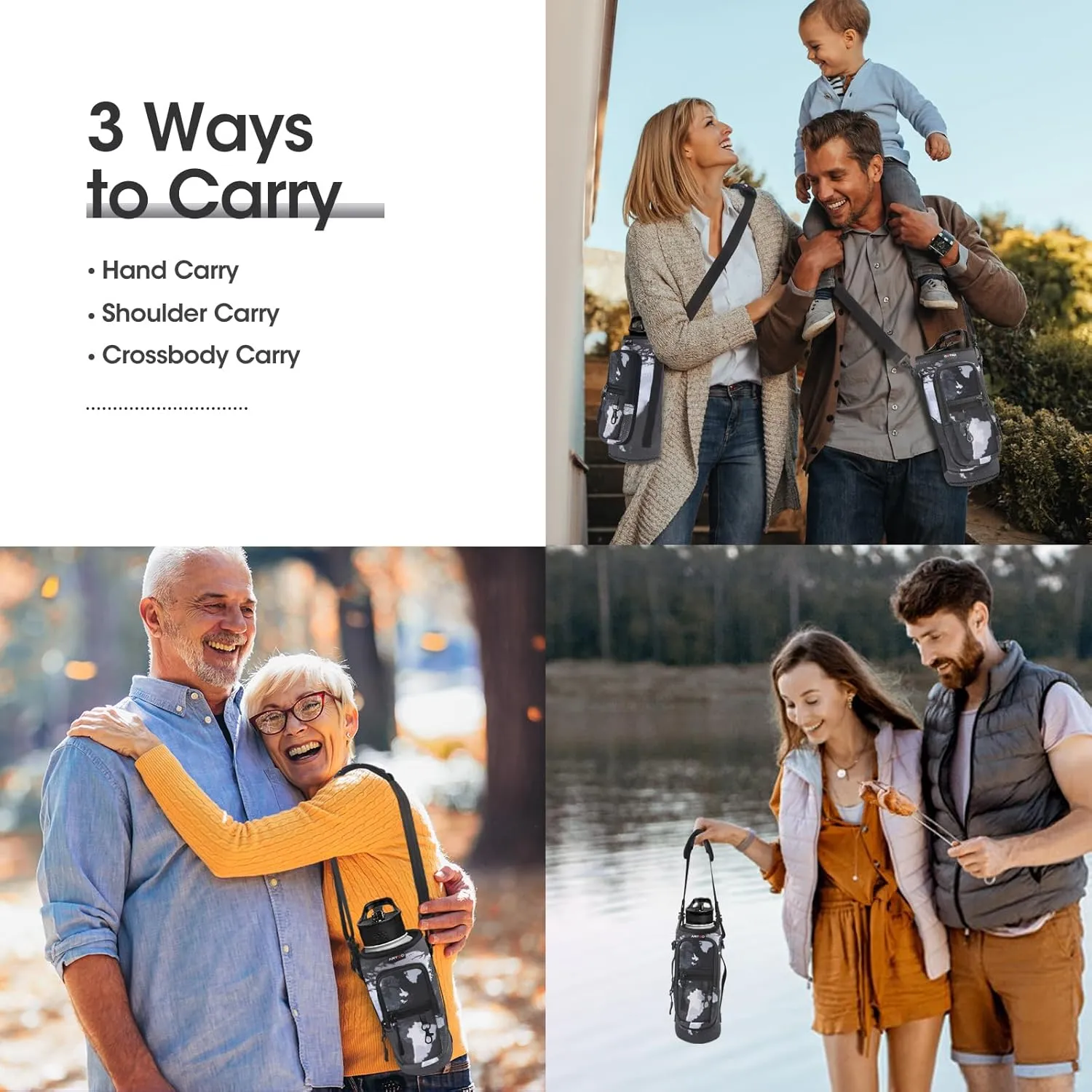 ARTSO Water Bottle Carrier Bag Sling Holder Pouch, 25oz 32oz 40oz 64oz Insulated Water Bottle Sleeve Case Cover with Adjustable Shoulder Hand Strap Pocket for Men Women, World Map