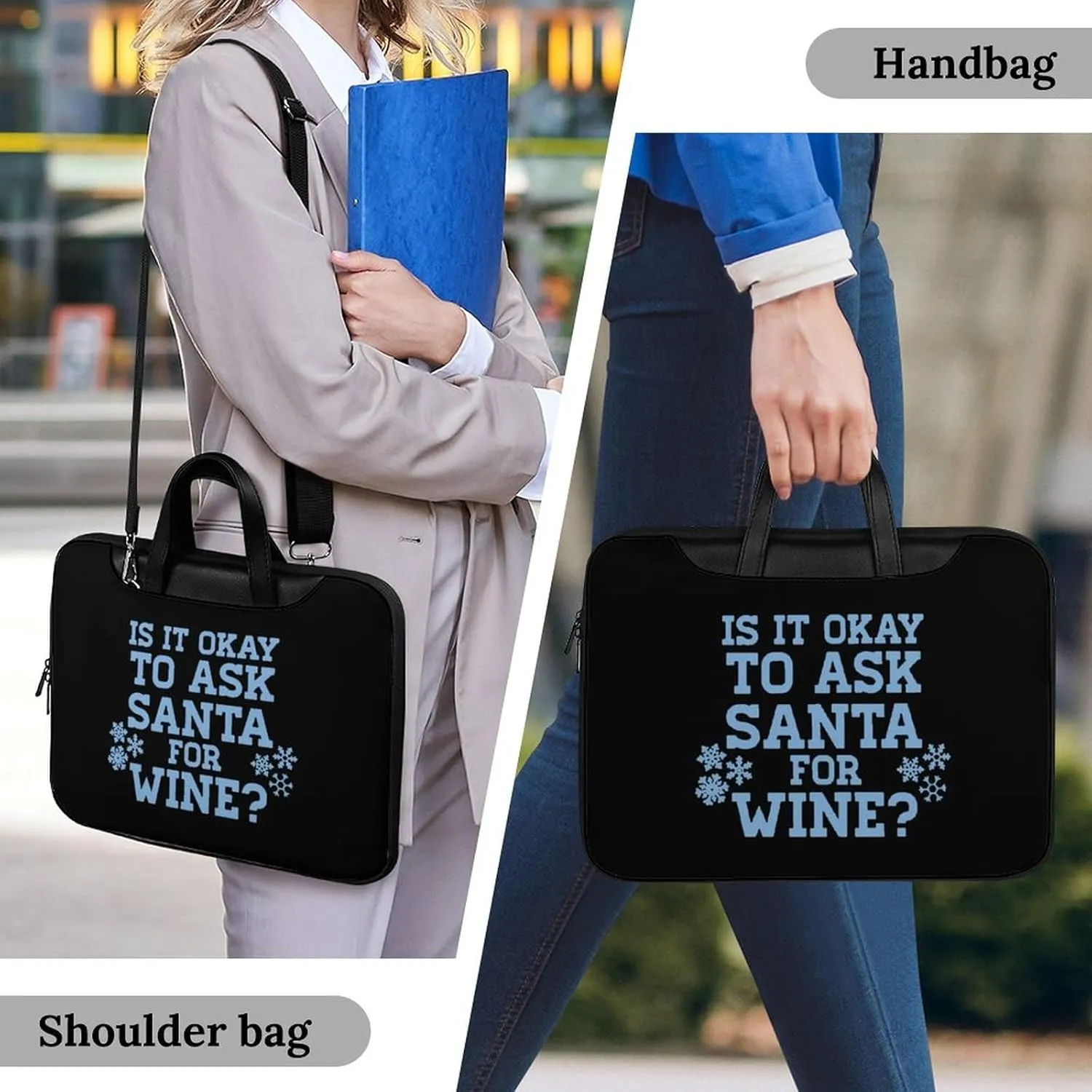 Ask Santa For Wine Leather Bag Laptop Case Slim Water Resistant Computer Bags with Handle Briefcase for Work