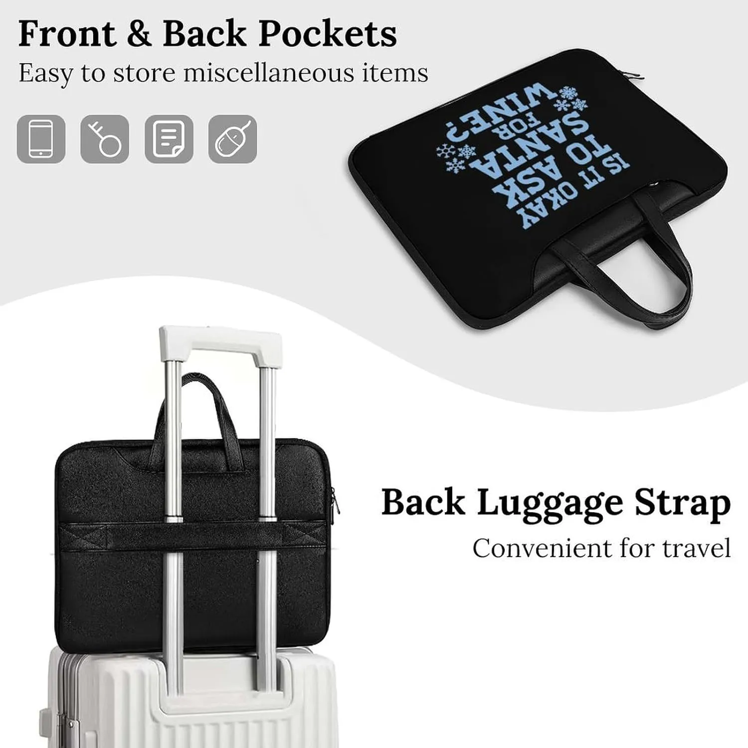 Ask Santa For Wine Leather Bag Laptop Case Slim Water Resistant Computer Bags with Handle Briefcase for Work