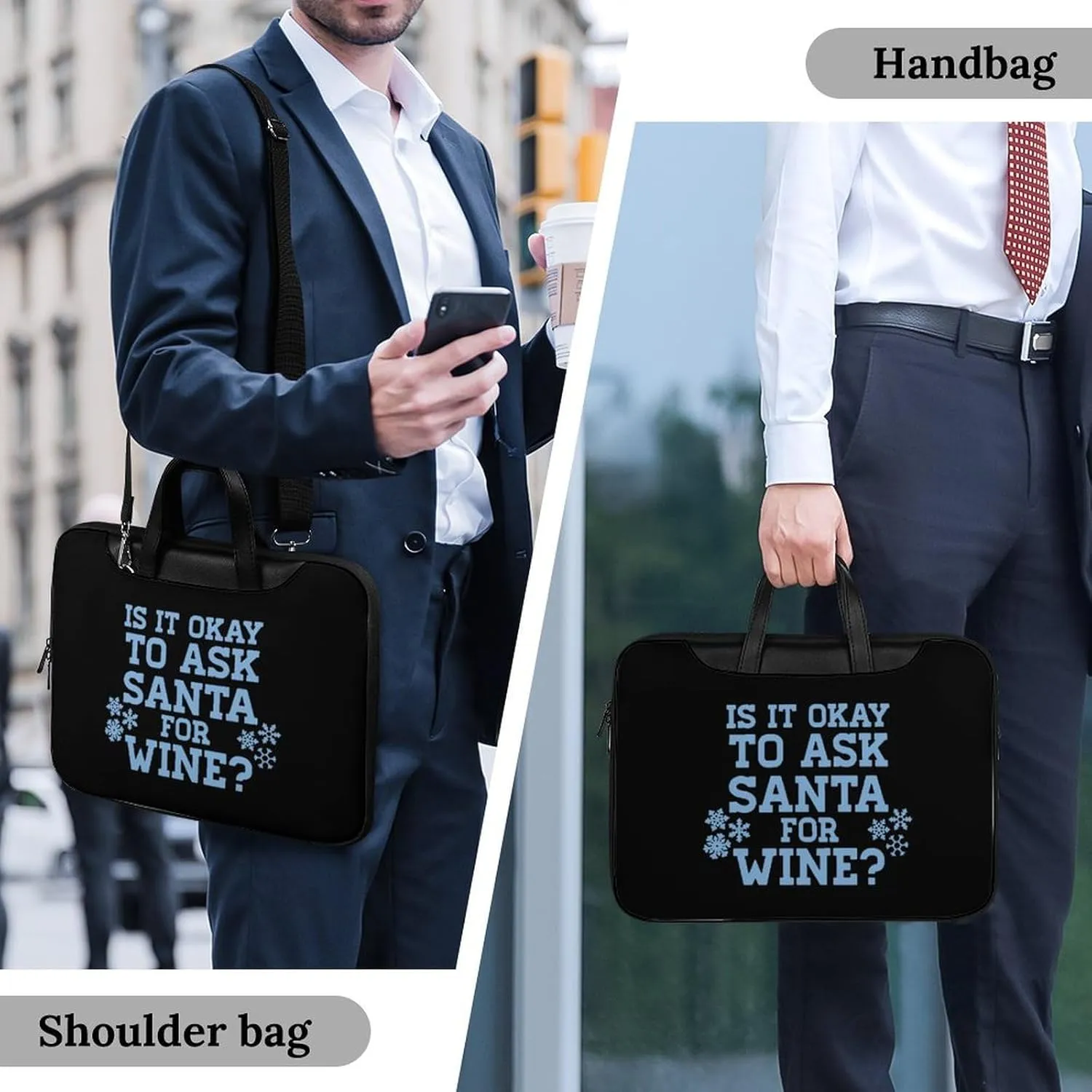 Ask Santa For Wine Leather Bag Laptop Case Slim Water Resistant Computer Bags with Handle Briefcase for Work