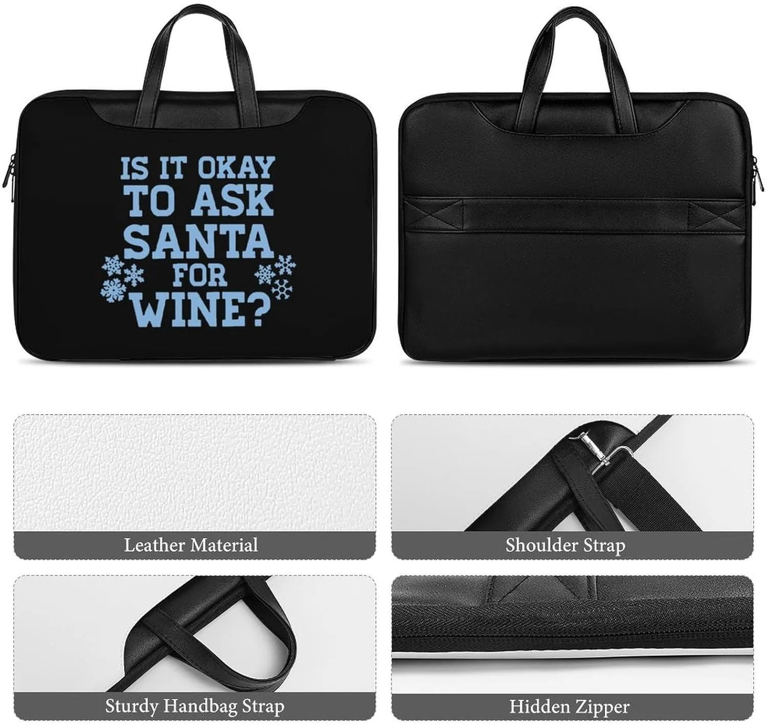 Ask Santa For Wine Leather Bag Laptop Case Slim Water Resistant Computer Bags with Handle Briefcase for Work