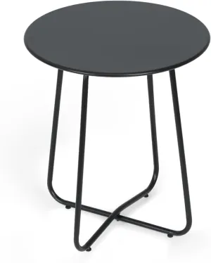 Athena Collection Outdoor Patio Round Side Table, 24" Round Small Metal Outdoor Patio End Table Waterproof Weather Resistant for Indoor, Outside, Bistro, Balcony, Garden, Black
