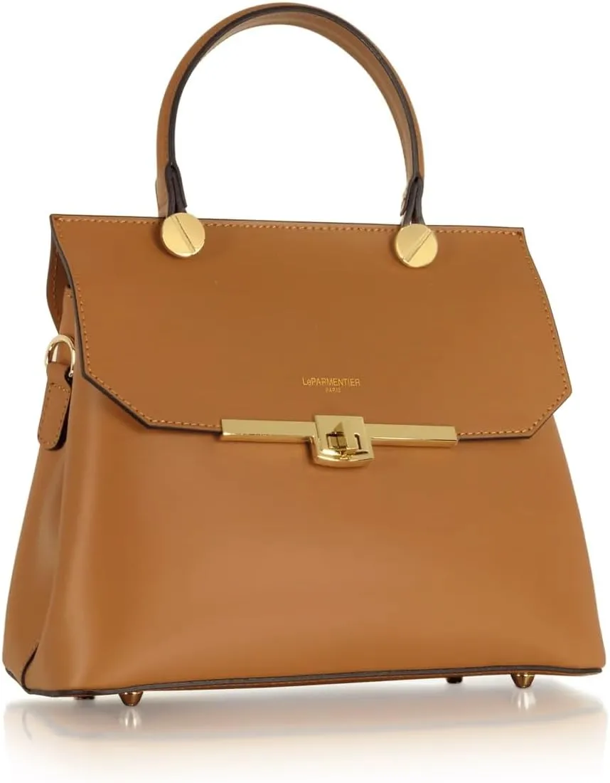 Atlanta Top Handle Satchel Bag, Genuine Leather, 10.6 x 8.7 x 4.7 inches, Gold Hardware