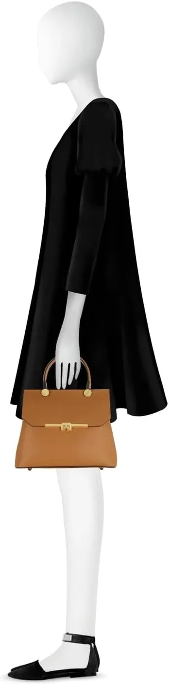 Atlanta Top Handle Satchel Bag, Genuine Leather, 10.6 x 8.7 x 4.7 inches, Gold Hardware