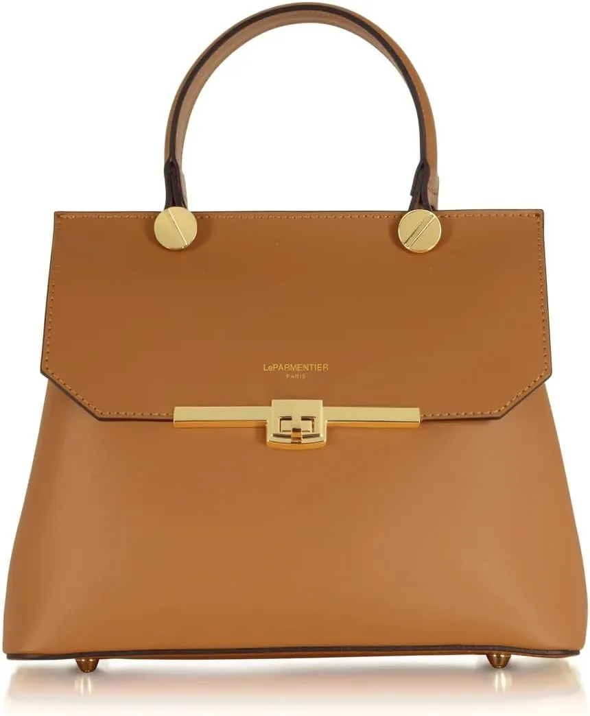 Atlanta Top Handle Satchel Bag, Genuine Leather, 10.6 x 8.7 x 4.7 inches, Gold Hardware