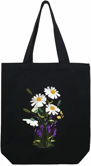 ATOLY Canvas Tote Bag Embroidery Kit with Pattern for Beginners, DIY Embroidery Kits Include Embroidery Bag, Embroidery Hoops, Color Threads, Embroidery Needles and Instruction (Flowers)