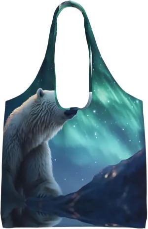 Aurora Polar Bear Printed canvas bag-suitable for shopping bags, fashionable women's bags