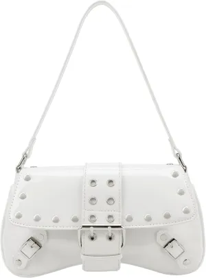 Ayliss Women's Shoulder Bag Small Purse Y2K Handbag Rivet Punk Hobo Purse with Buckle Top Handle Clutch Trendy Bag Club