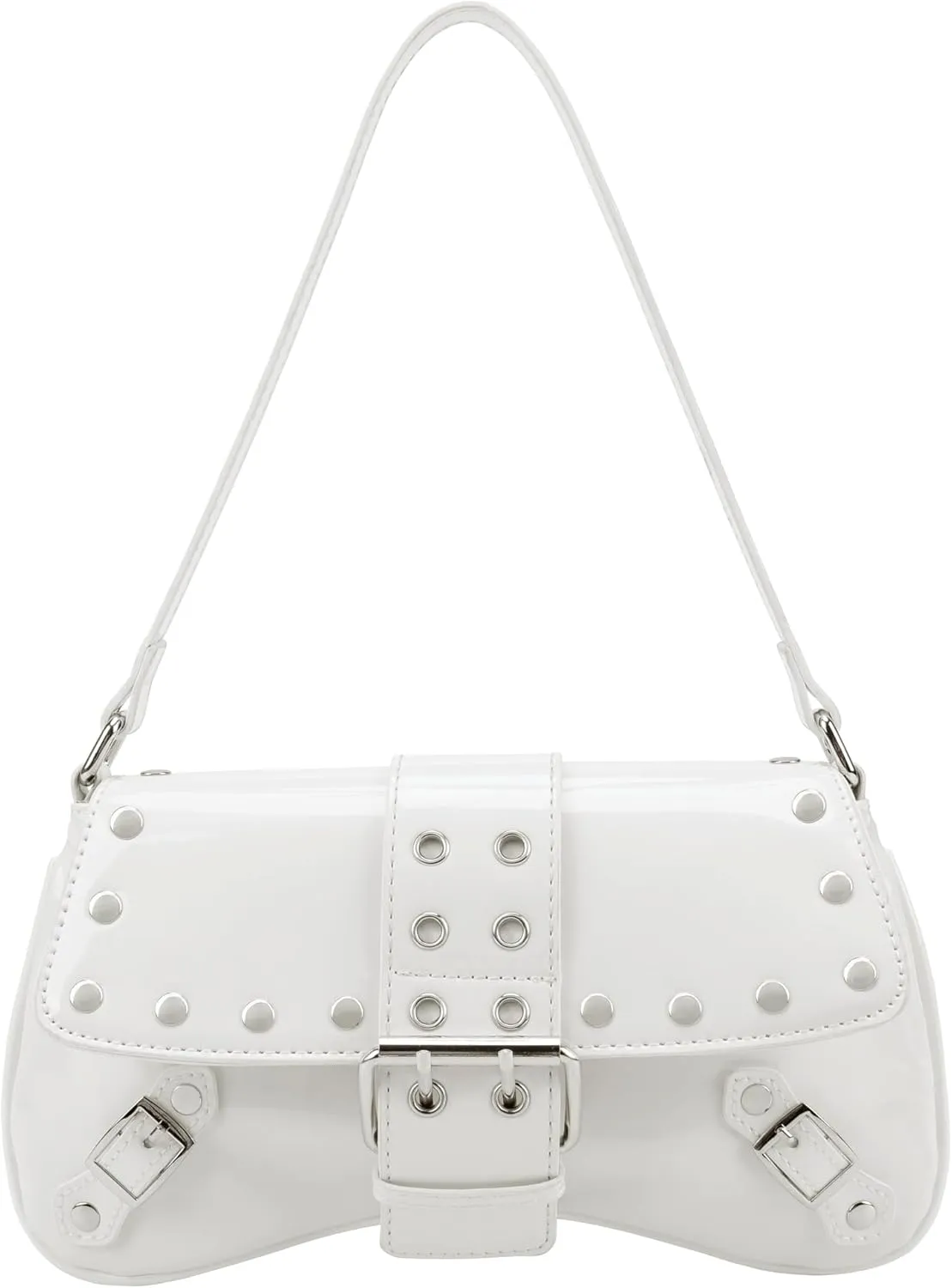Ayliss Women's Shoulder Bag Small Purse Y2K Handbag Rivet Punk Hobo Purse with Buckle Top Handle Clutch Trendy Bag Club