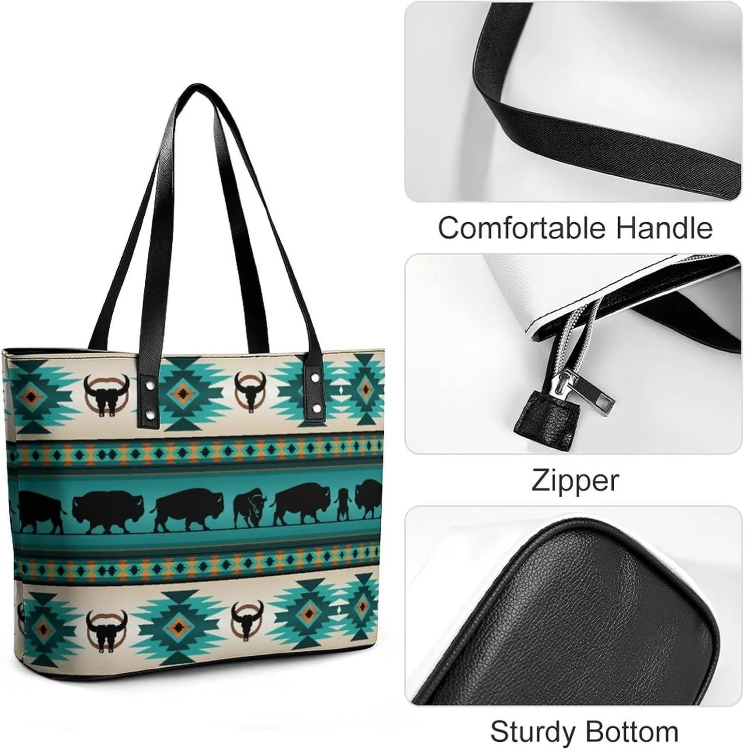 Aztec Geometric Ethnic Patterns Leather Handbag Smooth Wrinkle Resistant Lightweight And Convenient