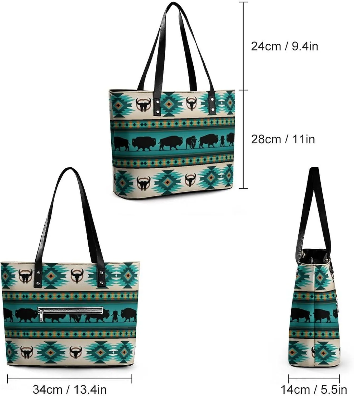 Aztec Geometric Ethnic Patterns Leather Handbag Smooth Wrinkle Resistant Lightweight And Convenient
