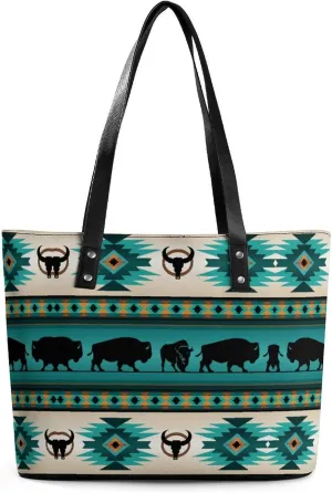 Aztec Geometric Ethnic Patterns Leather Handbag Smooth Wrinkle Resistant Lightweight And Convenient