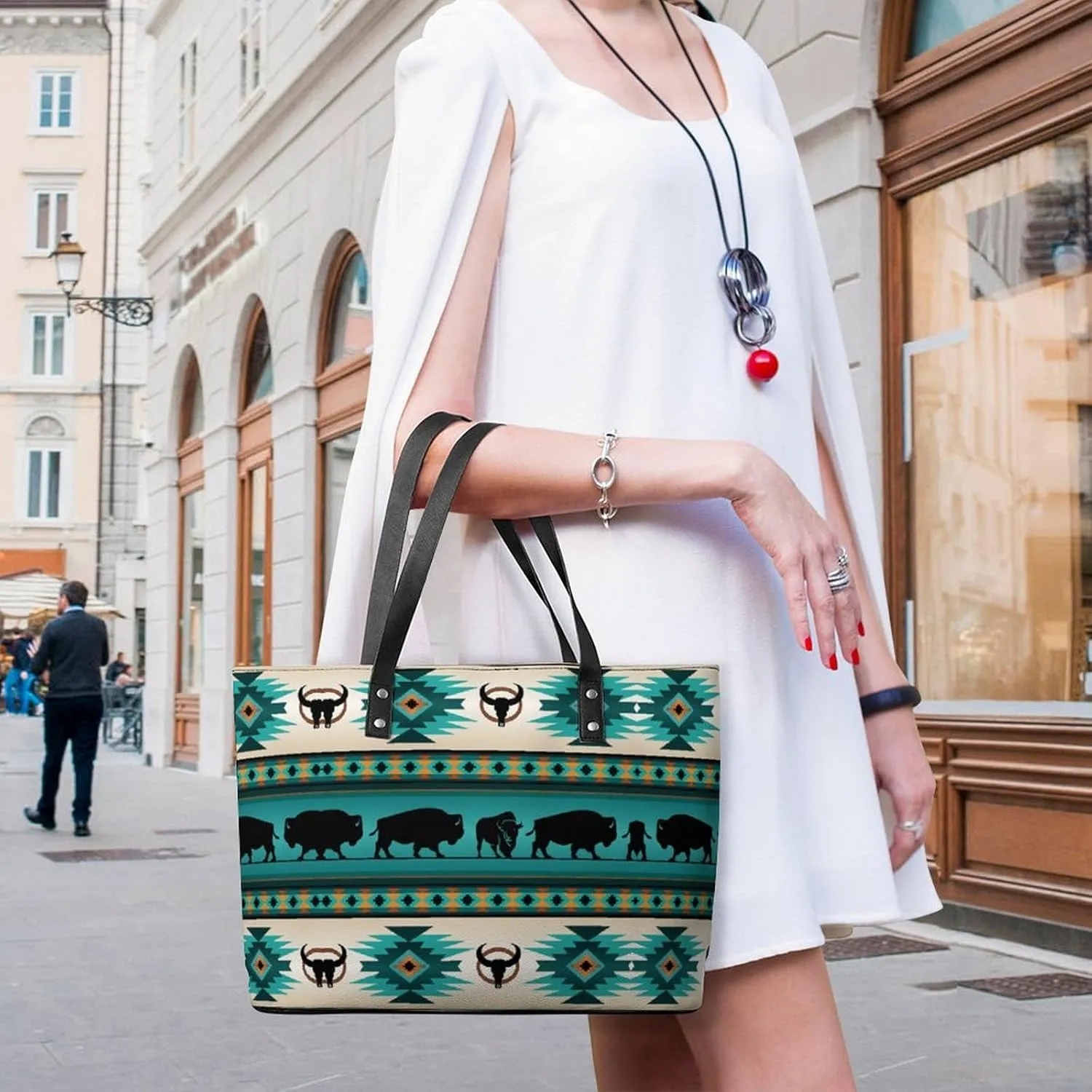 Aztec Geometric Ethnic Patterns Leather Handbag Smooth Wrinkle Resistant Lightweight And Convenient