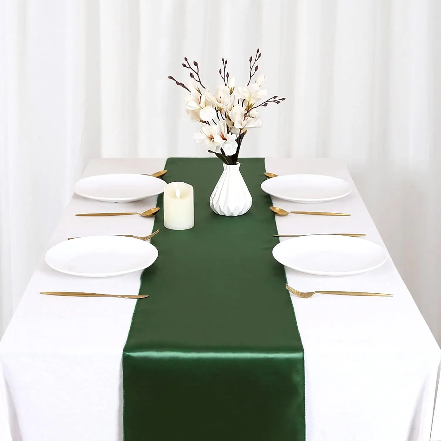 B-COOL Wedding Table Runners Set of 10 Satin Table Runner Forest Green 12x108 inch Smooth Silky Summer Table Runner for Wedding Brithday Reception Party Banquet Decoration