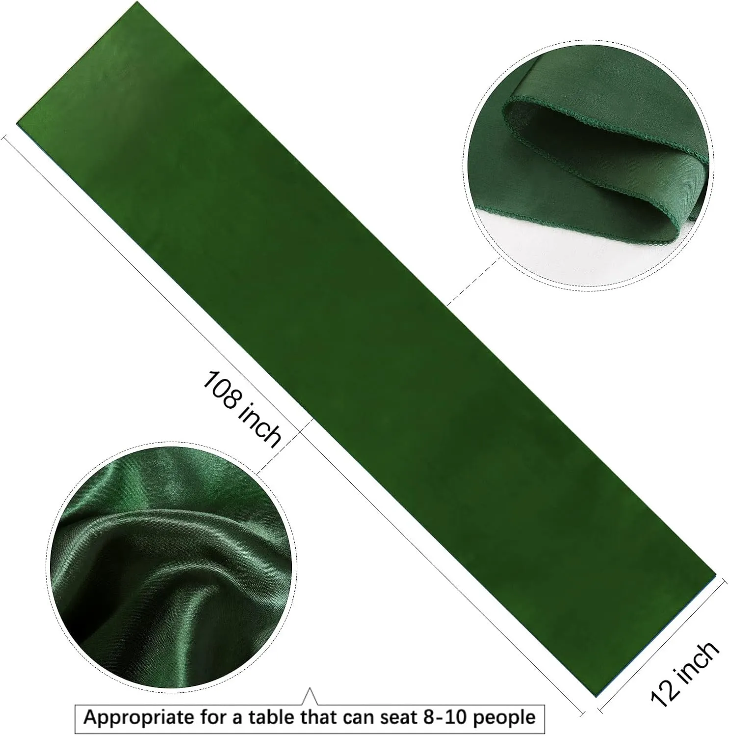 B-COOL Wedding Table Runners Set of 10 Satin Table Runner Forest Green 12x108 inch Smooth Silky Summer Table Runner for Wedding Brithday Reception Party Banquet Decoration