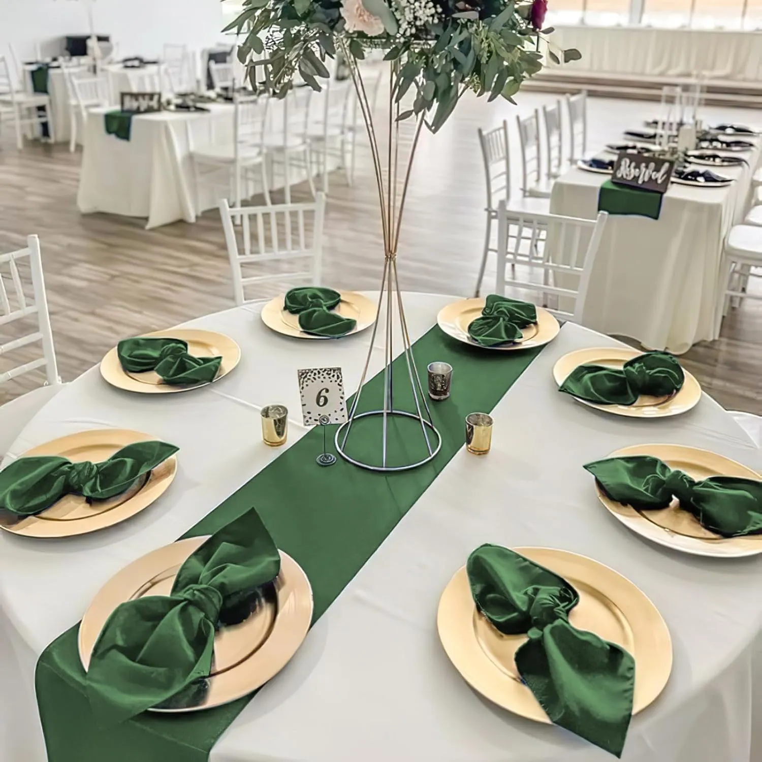 B-COOL Wedding Table Runners Set of 10 Satin Table Runner Forest Green 12x108 inch Smooth Silky Summer Table Runner for Wedding Brithday Reception Party Banquet Decoration