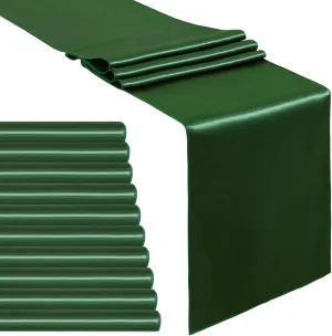 B-COOL Wedding Table Runners Set of 10 Satin Table Runner Forest Green 12x108 inch Smooth Silky Summer Table Runner for Wedding Brithday Reception Party Banquet Decoration