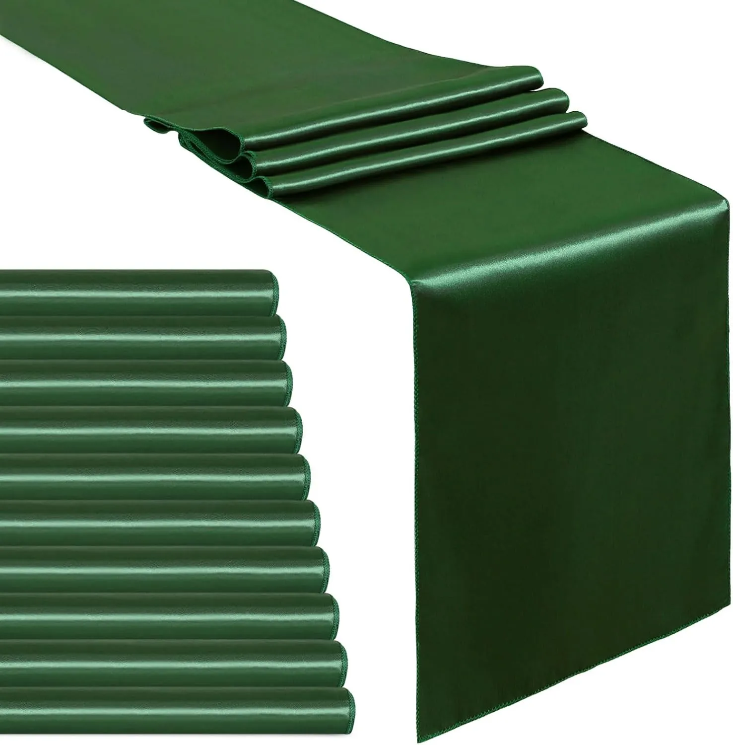B-COOL Wedding Table Runners Set of 10 Satin Table Runner Forest Green 12x108 inch Smooth Silky Summer Table Runner for Wedding Brithday Reception Party Banquet Decoration