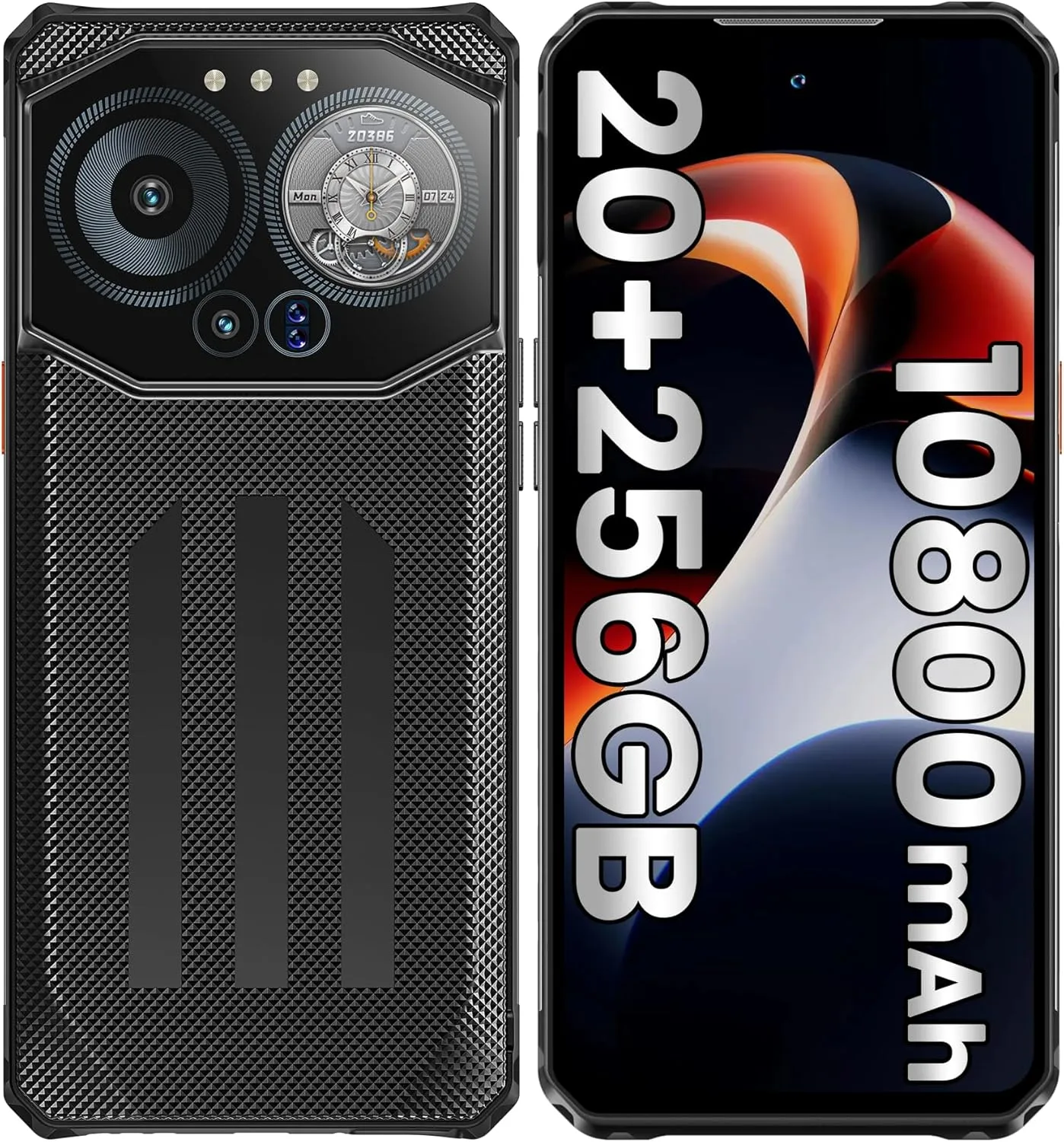 B3 Rugged Smartphone Unlocked, 20(8 12) GB RAM 256GB ROM, 10800mAh(30W) Battery Cell Phone, 6.6'' Dynamic Island Dual Display, 100MP Camera, 4G Dual SIM Android14 Phones, IP68/69K/NFC/GPS/OTG