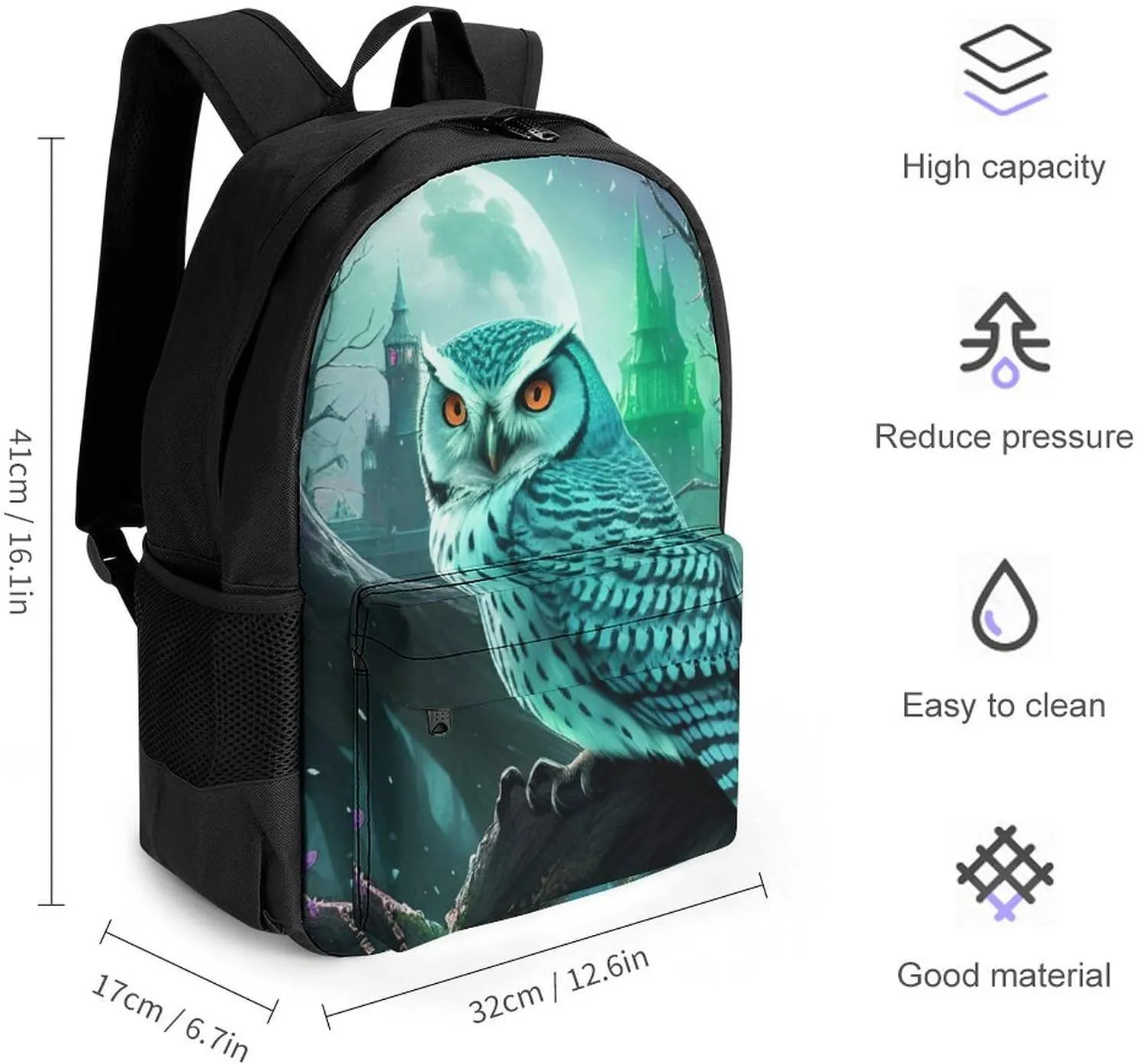 Backpack Anti-Theft Multipurpose Large Capacity Carry On Bag - Fantasy Beautiful Owls Art Camping Outdoor Backpack With Side Pockets