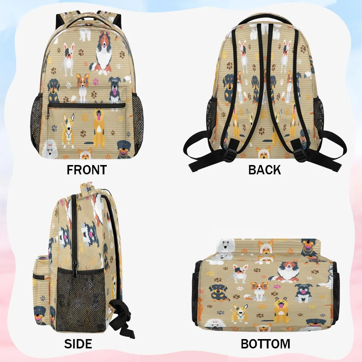 Backpack for Women Men, Dog Casual Backpacks, Waterproof Lightweight Dog Breeds Profiles Pets Daypack Bags for Travel Camping Work