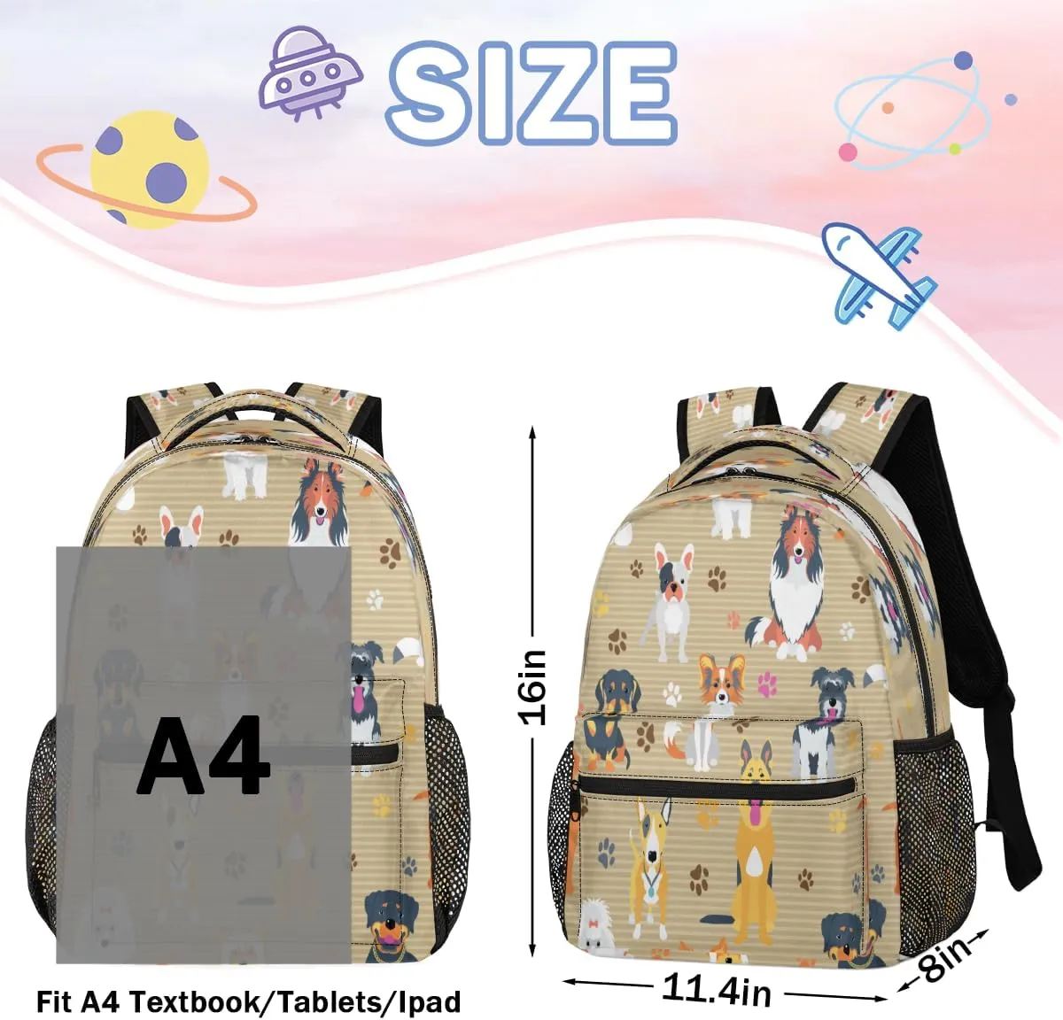 Backpack for Women Men, Dog Casual Backpacks, Waterproof Lightweight Dog Breeds Profiles Pets Daypack Bags for Travel Camping Work