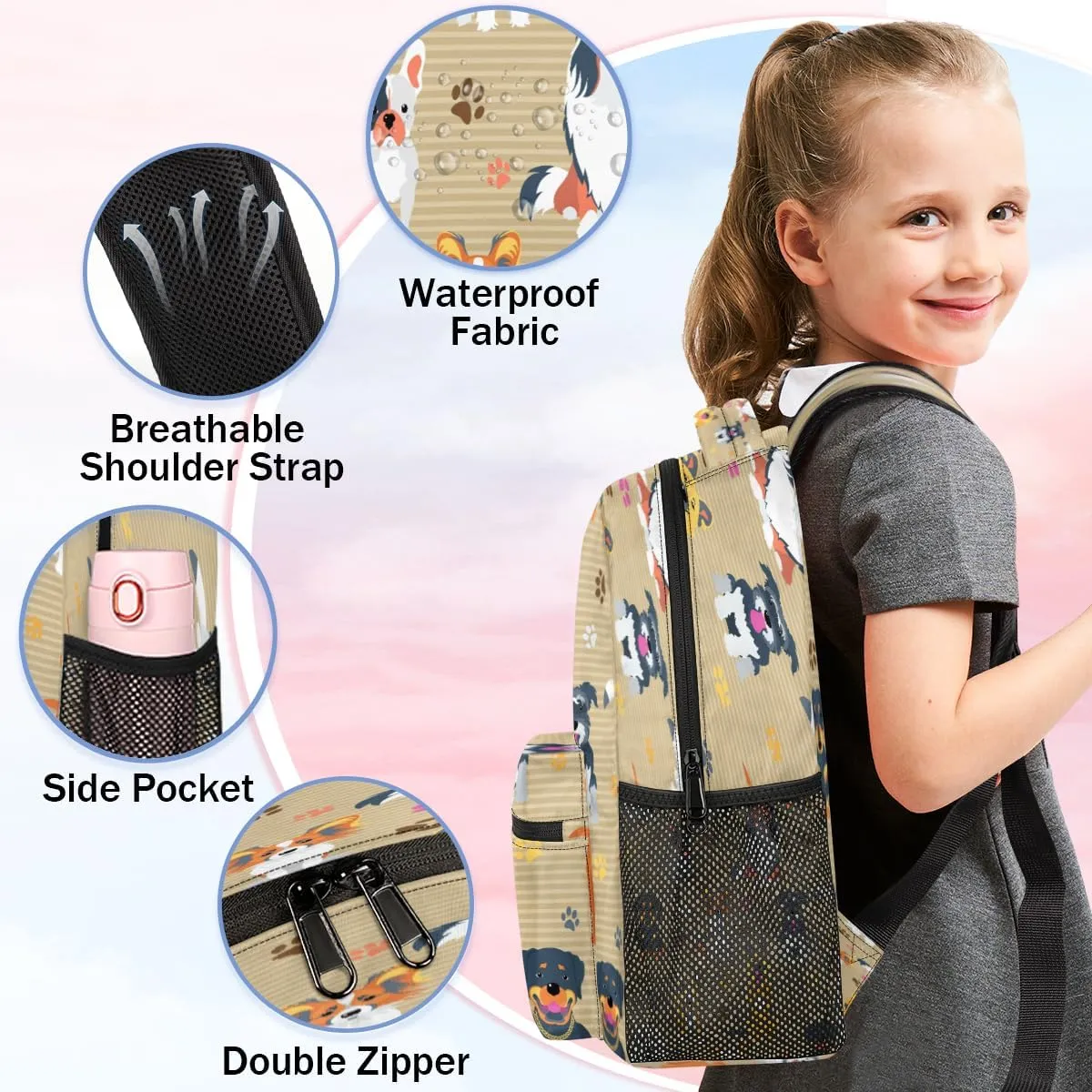 Backpack for Women Men, Dog Casual Backpacks, Waterproof Lightweight Dog Breeds Profiles Pets Daypack Bags for Travel Camping Work