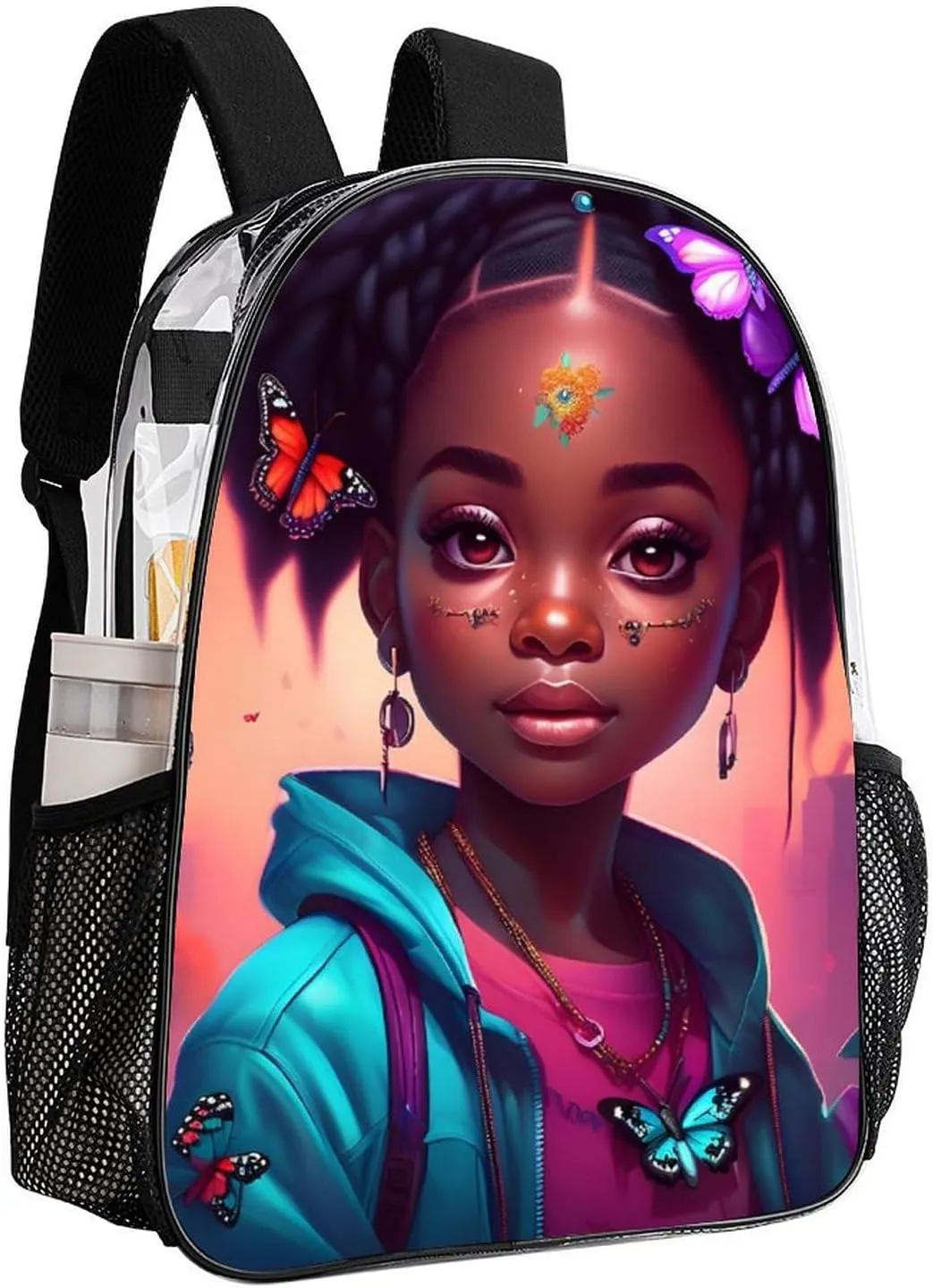 Backpack Multipurpose Anti-Theft Large Capacity Bookbag - African American Women Black Women Butterfly Flower Art Travel Hiking Daypack Transparent Bag
