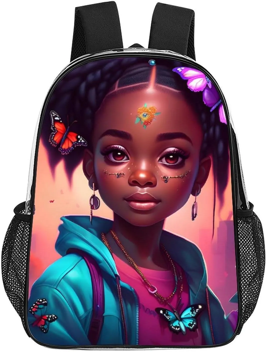 Backpack Multipurpose Anti-Theft Large Capacity Bookbag - African American Women Black Women Butterfly Flower Art Travel Hiking Daypack Transparent Bag