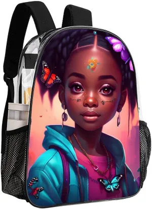 Backpack Multipurpose Anti-Theft Large Capacity Bookbag - African American Women Black Women Butterfly Flower Art Travel Hiking Daypack Transparent Bag