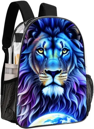 Backpack Multipurpose Anti-Theft Large Capacity Bookbag - Cool Lion In The Universe Surreal Style Art Travel Hiking Daypack Transparent Bag