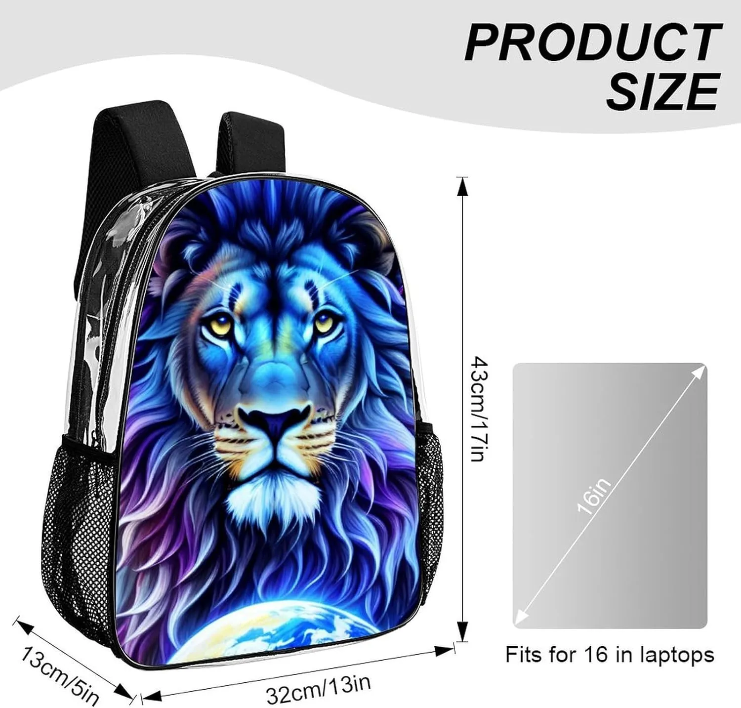 Backpack Multipurpose Anti-Theft Large Capacity Bookbag - Cool Lion In The Universe Surreal Style Art Travel Hiking Daypack Transparent Bag