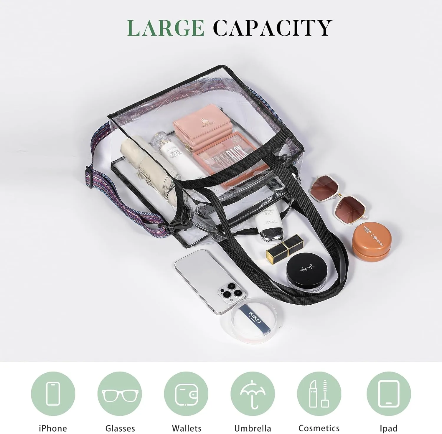 BAGAIL Clear Bags Stadium Approved Clear Tote Bag with Zipper Closure Crossbody Messenger Shoulder Bag with Adjustable Strap