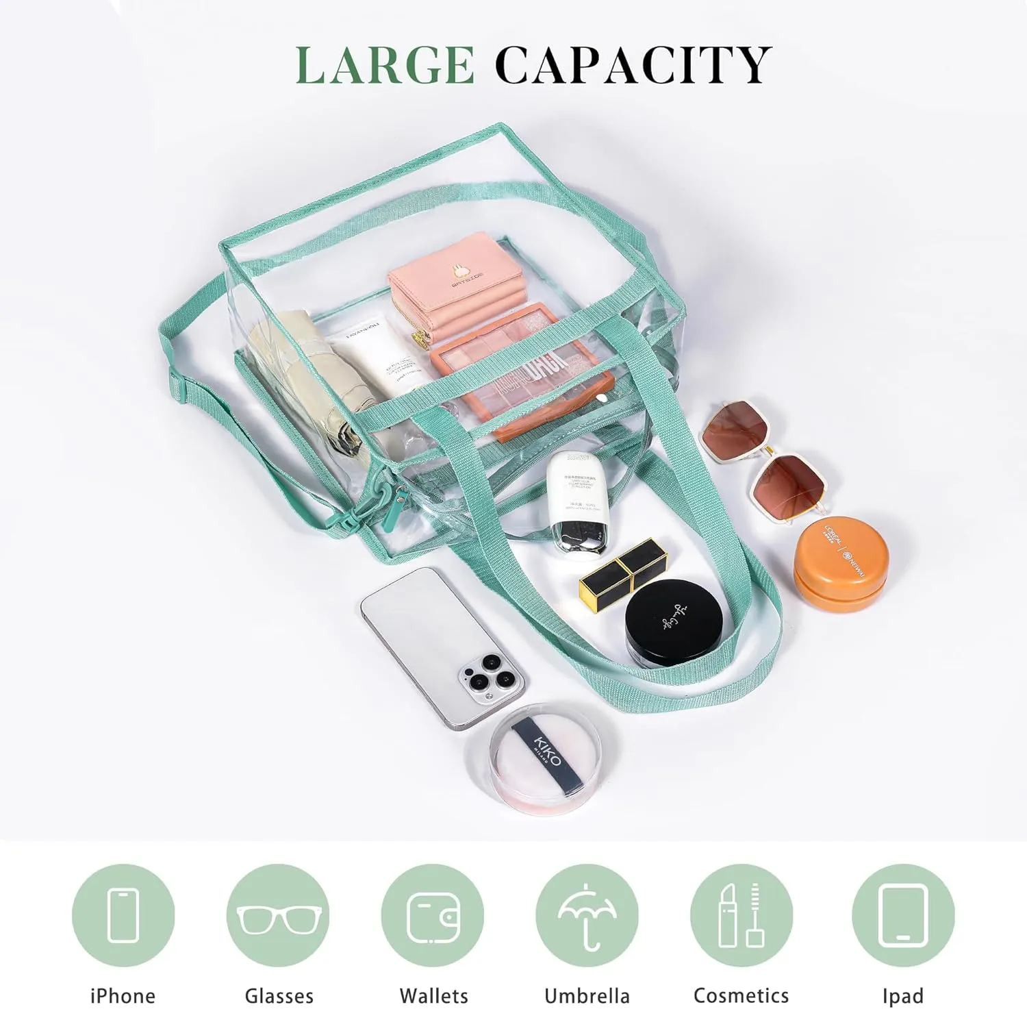 BAGAIL Clear Bags Stadium Approved Clear Tote Bag with Zipper Closure Crossbody Messenger Shoulder Bag with Adjustable Strap