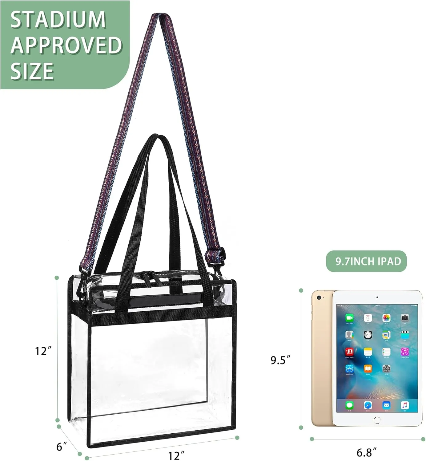 BAGAIL Clear Bags Stadium Approved Clear Tote Bag with Zipper Closure Crossbody Messenger Shoulder Bag with Adjustable Strap