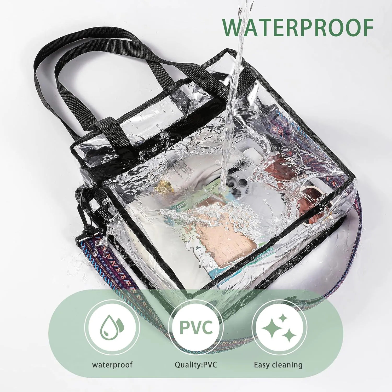 BAGAIL Clear Bags Stadium Approved Clear Tote Bag with Zipper Closure Crossbody Messenger Shoulder Bag with Adjustable Strap