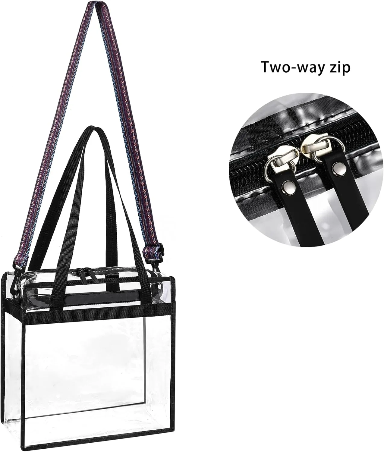 BAGAIL Clear Bags Stadium Approved Clear Tote Bag with Zipper Closure Crossbody Messenger Shoulder Bag with Adjustable Strap