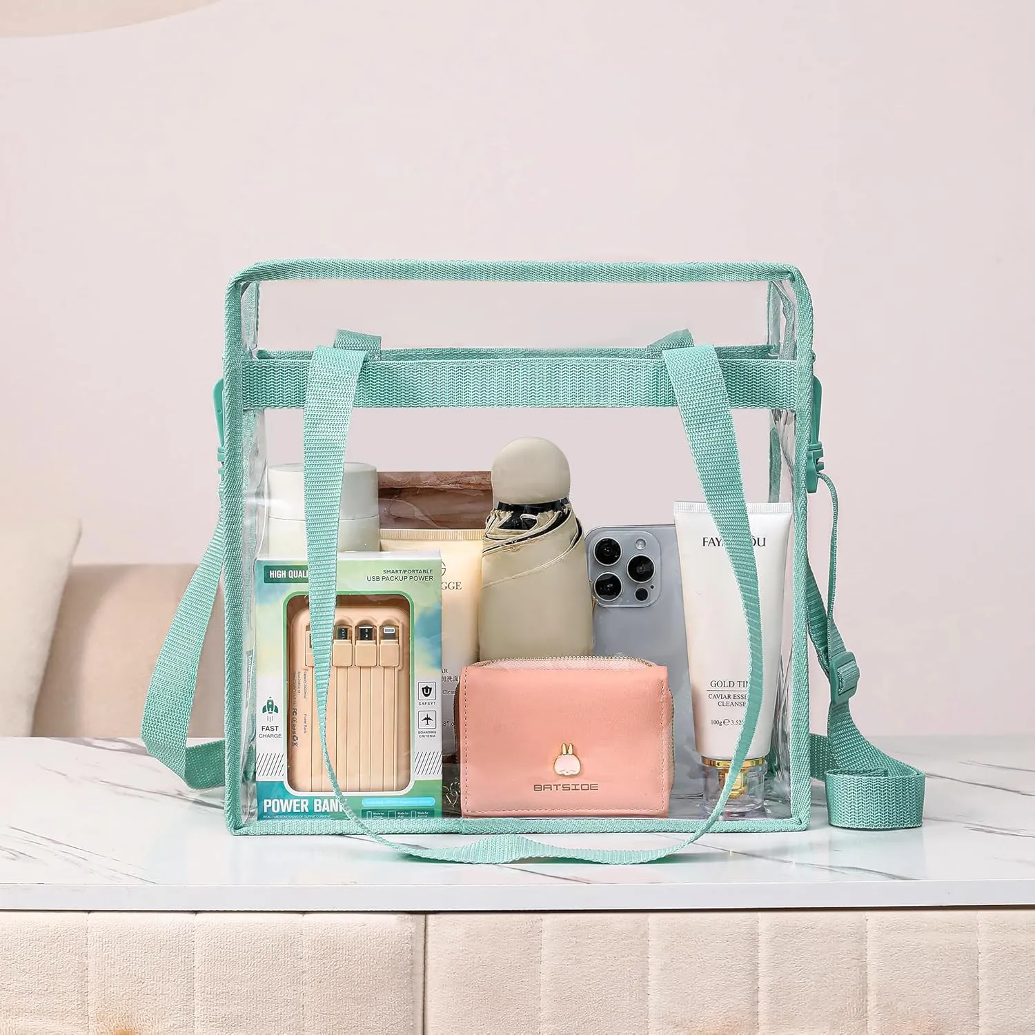 BAGAIL Clear Bags Stadium Approved Clear Tote Bag with Zipper Closure Crossbody Messenger Shoulder Bag with Adjustable Strap