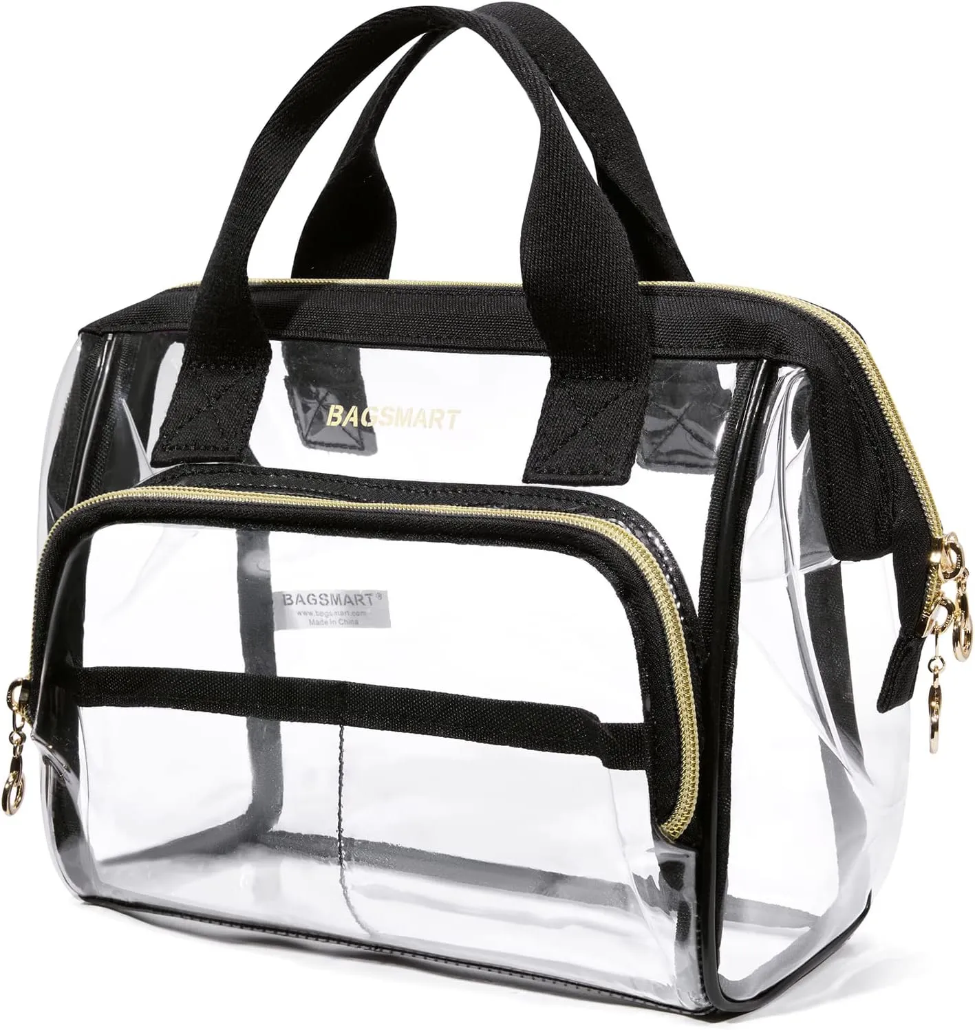 BAGSMART Large Makeup Bag, Clear Cosmetic Bag Wide-open Travel Makeup Bags Purse with Carry Handle,Make Up Organizer Case for Women Cute CosmeticsPouch Toiletries Accessories Brushes Black