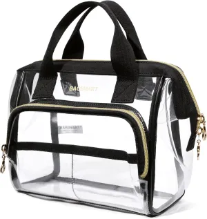 BAGSMART Large Makeup Bag, Clear Cosmetic Bag Wide-open Travel Makeup Bags Purse with Carry Handle,Make Up Organizer Case for Women Cute CosmeticsPouch Toiletries Accessories Brushes Black